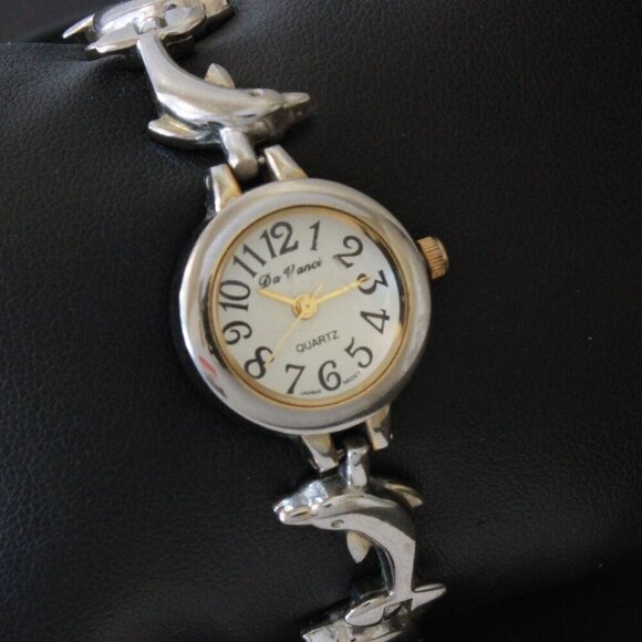 Vintage Ladies Da Vinci Quartz Watch Dolphin Bracelet Used 22mm - Picture 5 of 13
